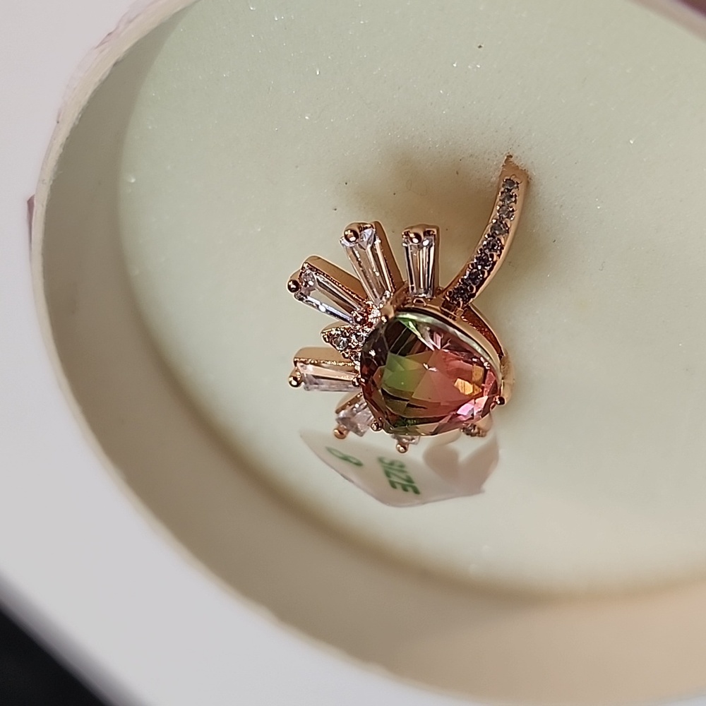 Bomb Party Ring size 8 lab Created watermelon tourmaline - Picture 2 of 3